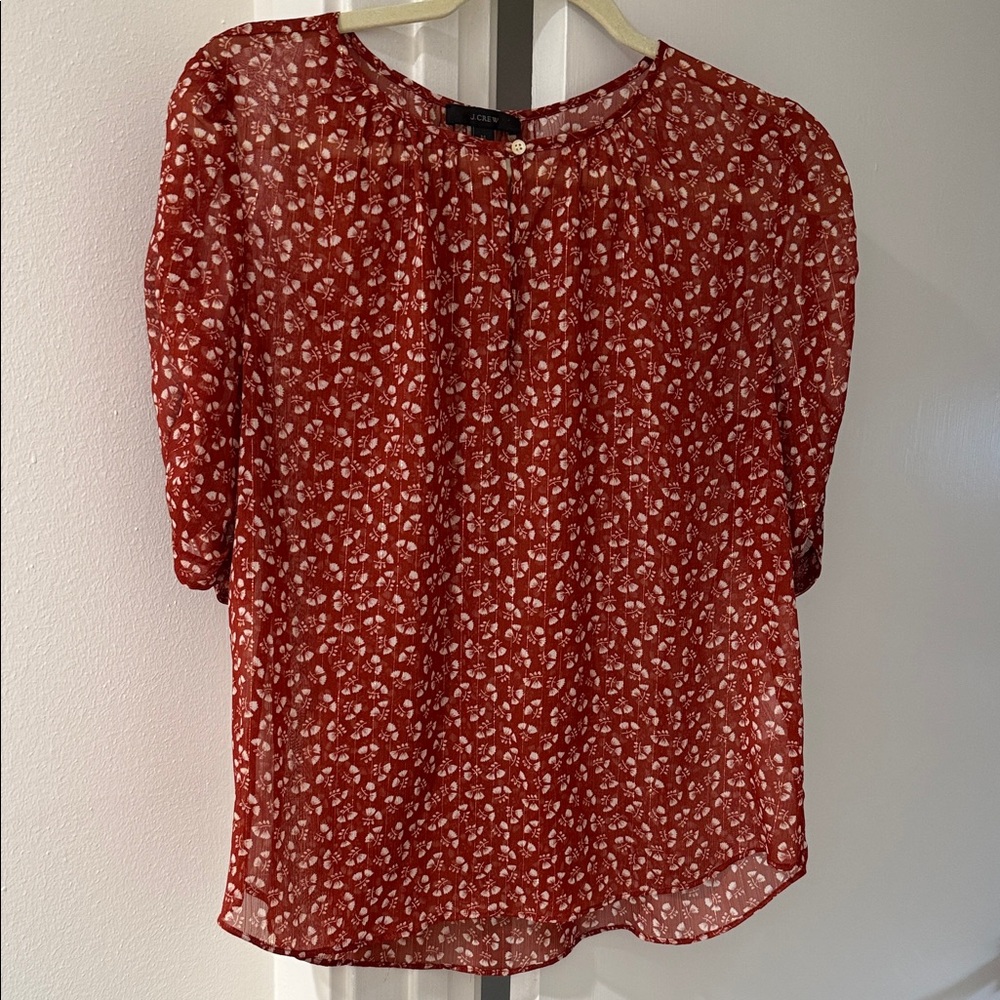 J. Crew Red Floral Sheer Blouse
